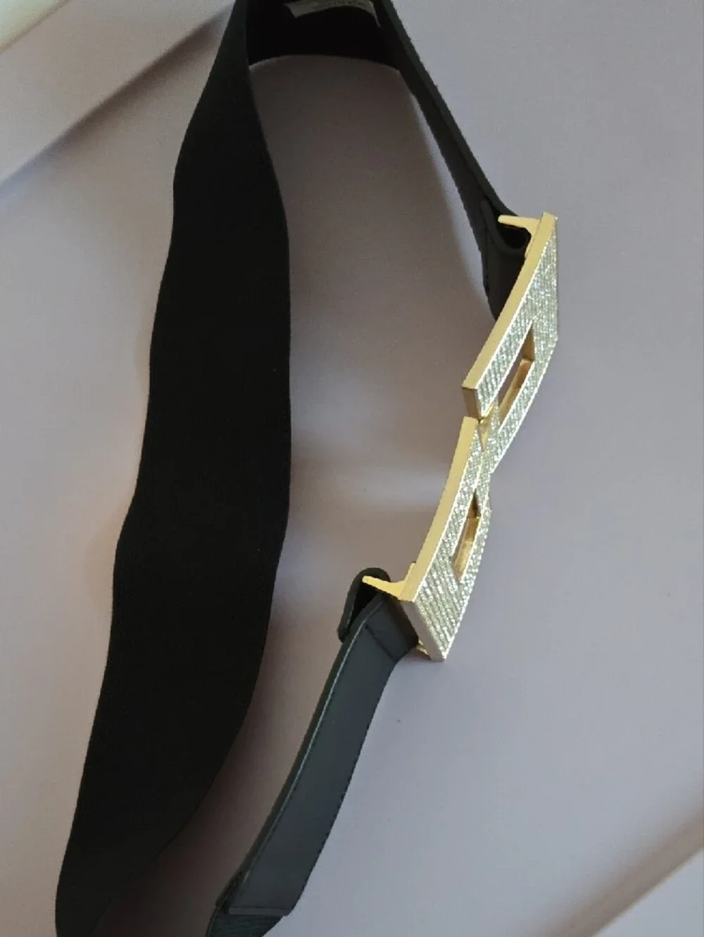 Gold Crystal Rectangle Buckle Elastic Waist Belt